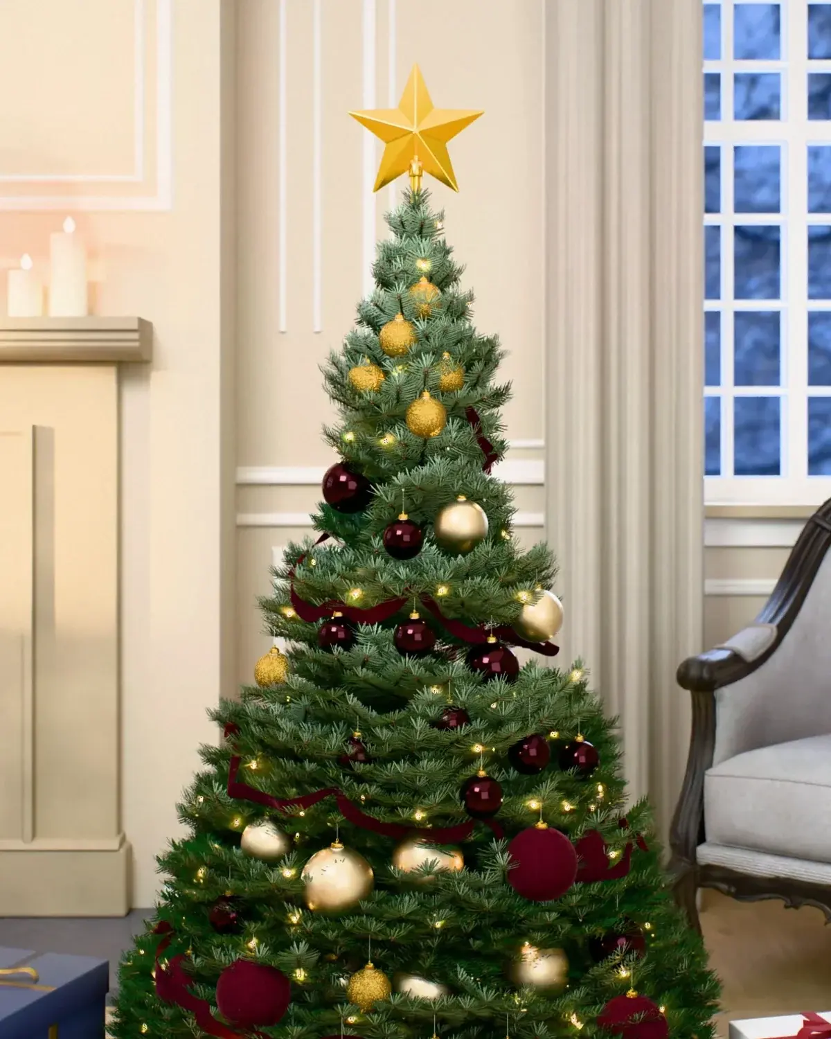Christmas tree decorated with the “Bordeaux & Champagne” set