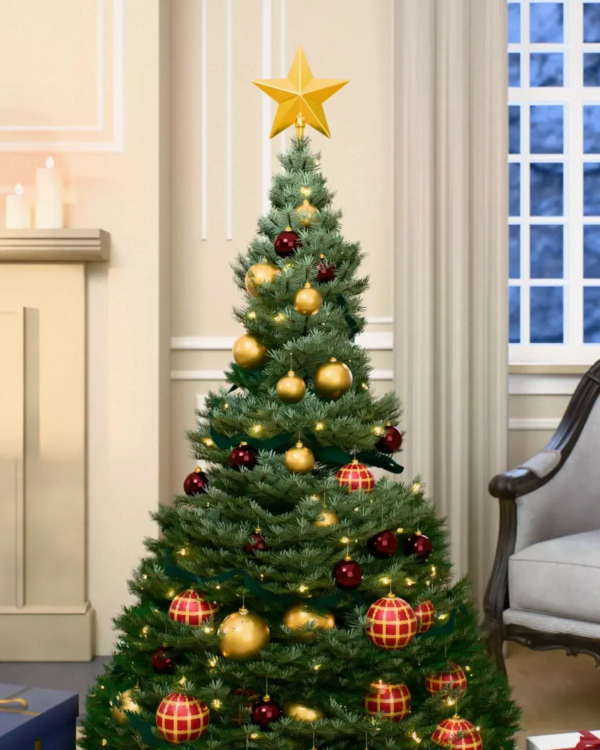 Christmas tree decorated with the “Country Check” set