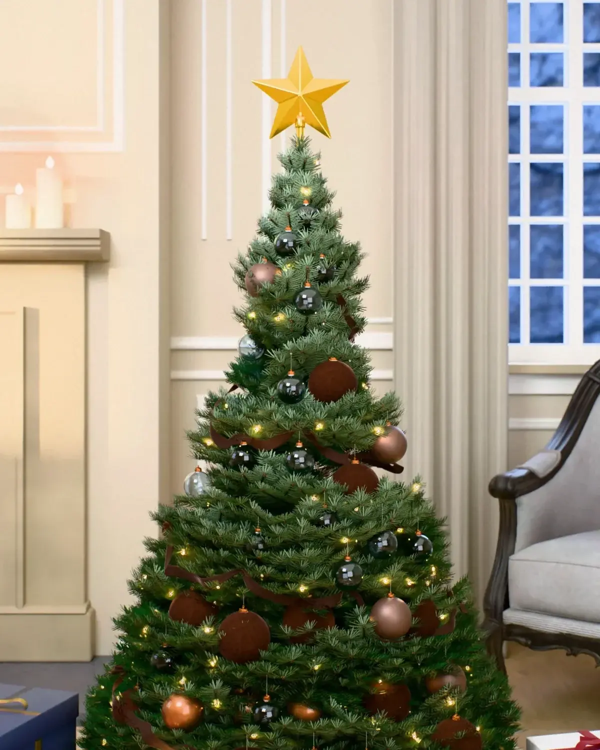 Christmas tree decorated with the “Forest Cabin” set