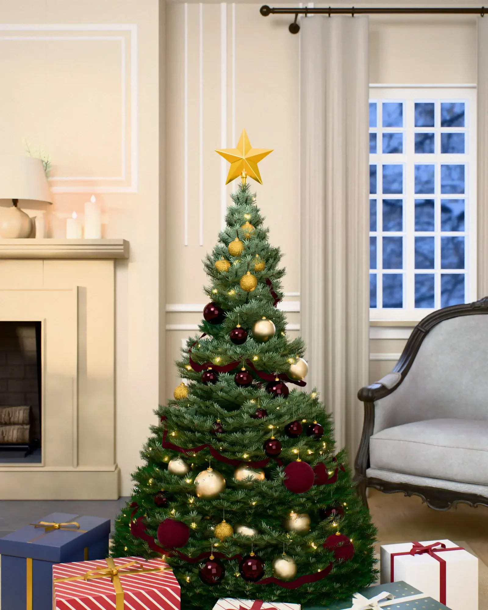 Christmas tree decorated with the “Bordeaux & Champagne” set