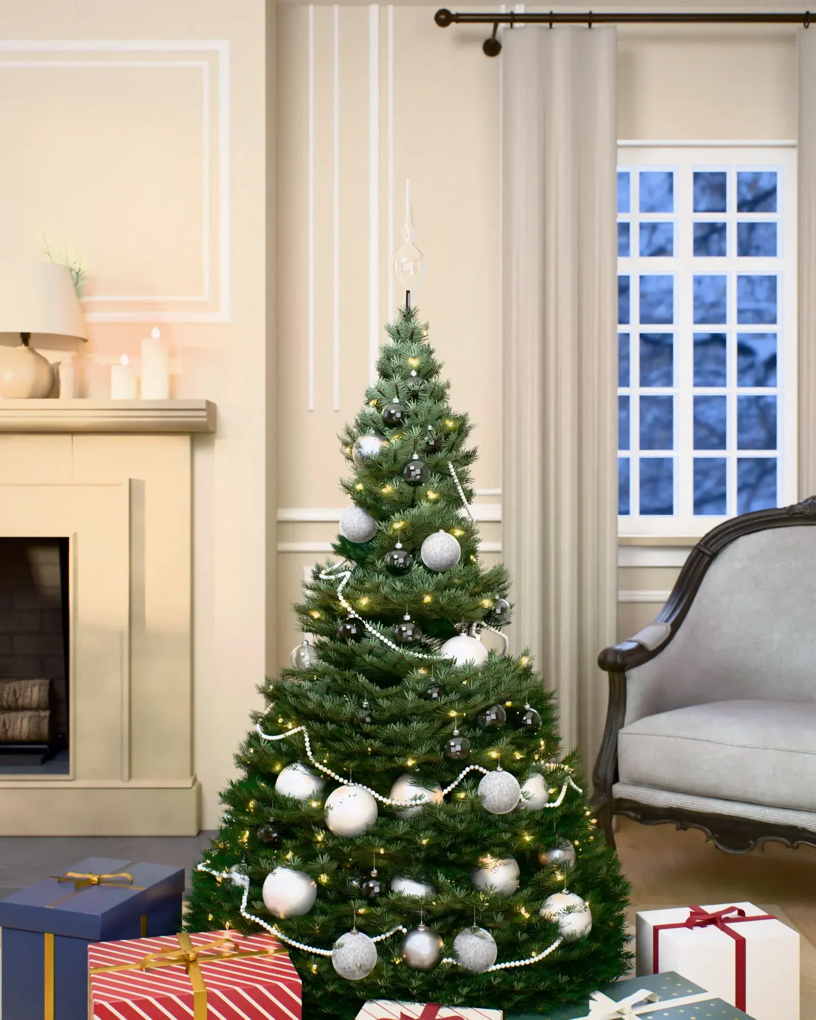 Christmas tree decorated with the “Cloud White” set